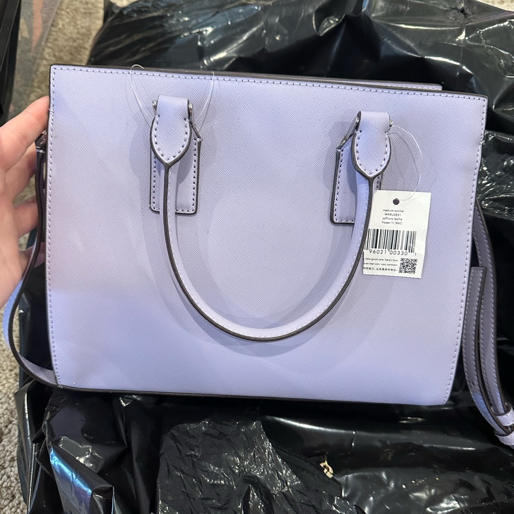 Kate Spade Frozen Lilac Medium Satchel Saffiano Leather Silver Hardware NWT - Picture 7 of 8